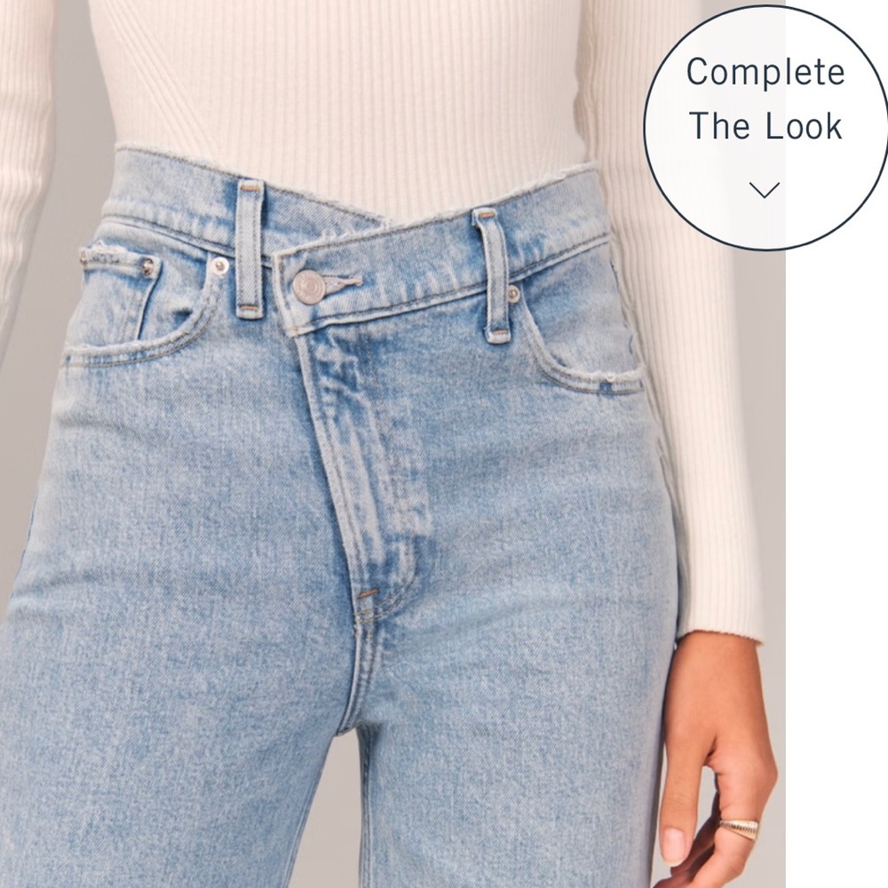 Abercrombie & Fitch asymmetrical ultra high rise straight leg jeans